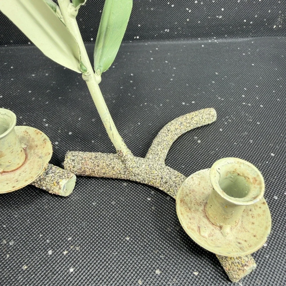 Metal Olive Branch Taper Candle Holder Set of 2 Green Leaf Botanical Decor 7in